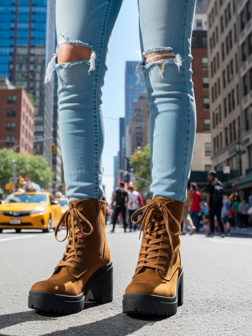 Bamboo Tractor Chunky Heel Platform Lace Up Boots